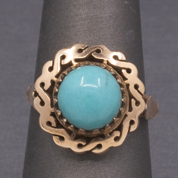 Vintage Turquoise Statement Ring in 14k Rose Gold
