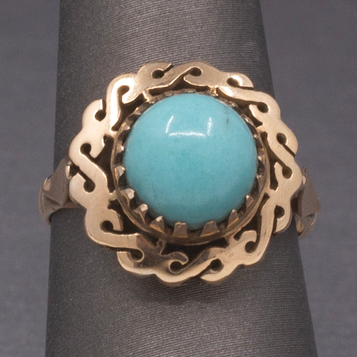 Vintage Turquoise Statement Ring in 14k Rose Gold