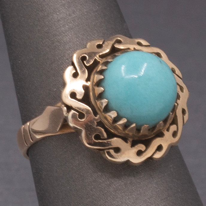 Vintage Turquoise Statement Ring in 14k Rose Gold