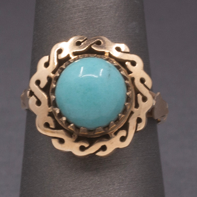 Vintage Turquoise Statement Ring in 14k Rose Gold