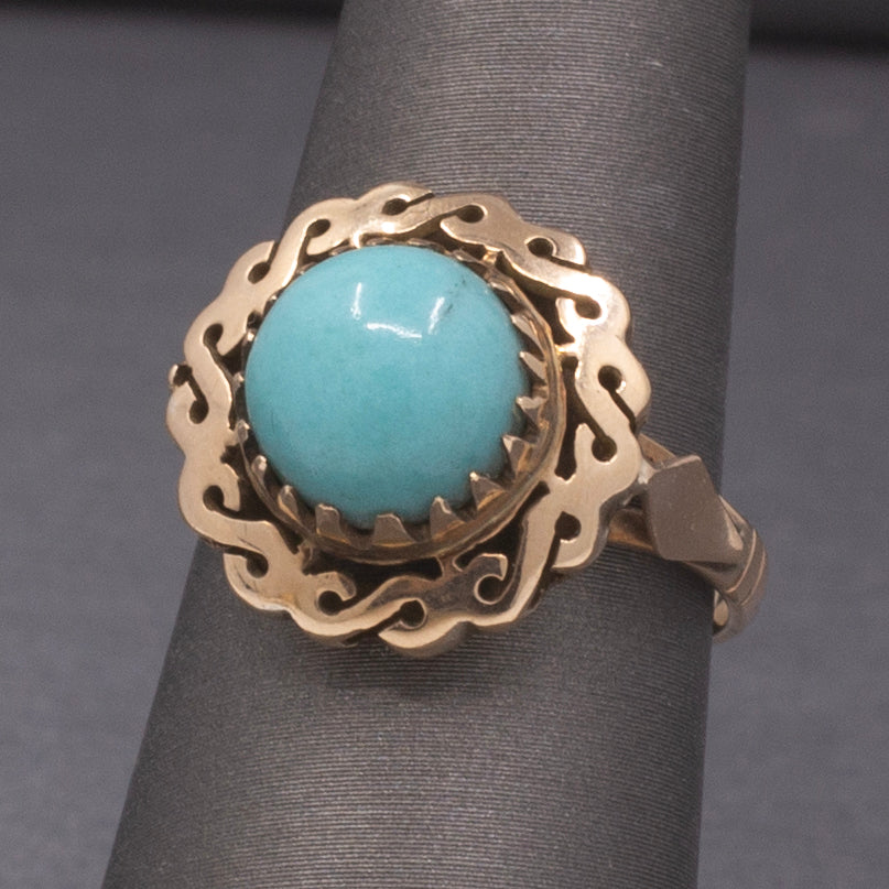 Vintage Turquoise Statement Ring in 14k Rose Gold