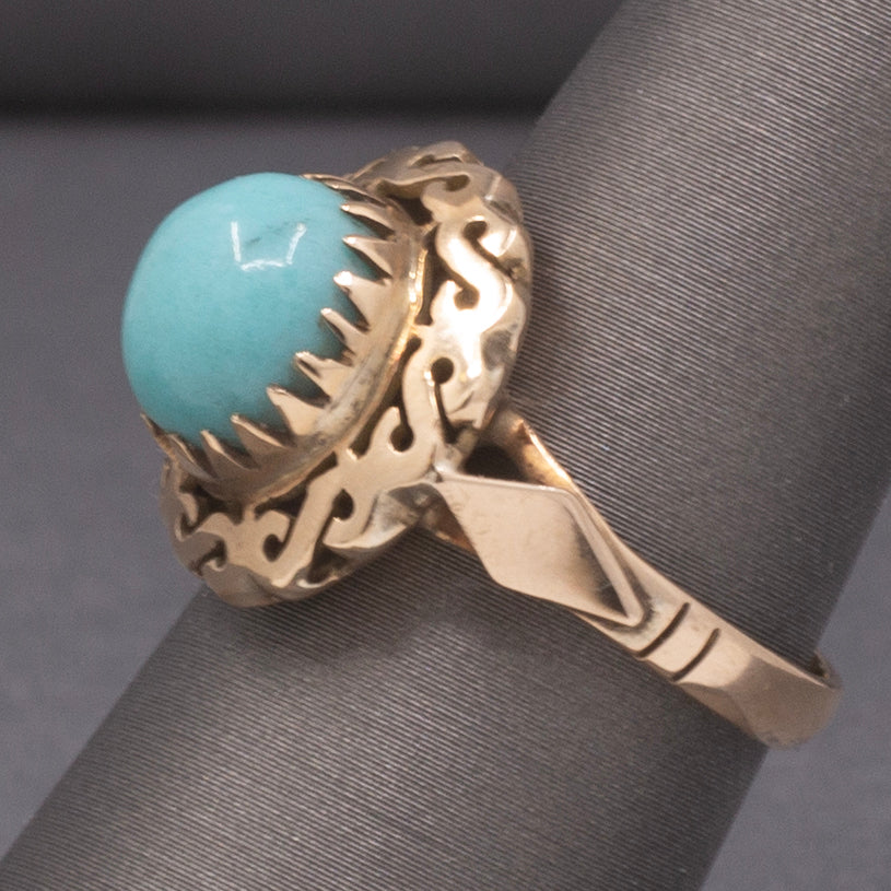 Vintage Turquoise Statement Ring in 14k Rose Gold