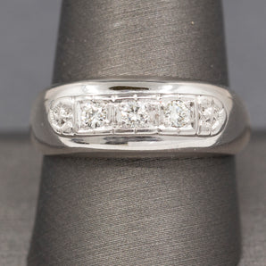 Men's Diamond Three Stone Wedding Band Ring in 14k White Gold by Keepsake