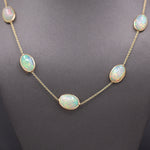 Stunning Ethiopian Opal Bezel Set Station Necklace in 14k Yellow Gold