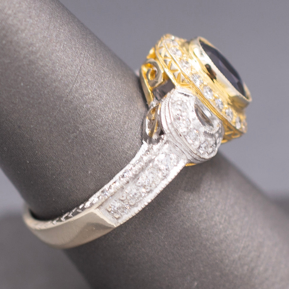 Le Vian Blue Sapphire and Diamond Two Tone Ring in 14k Yellow and White Gold