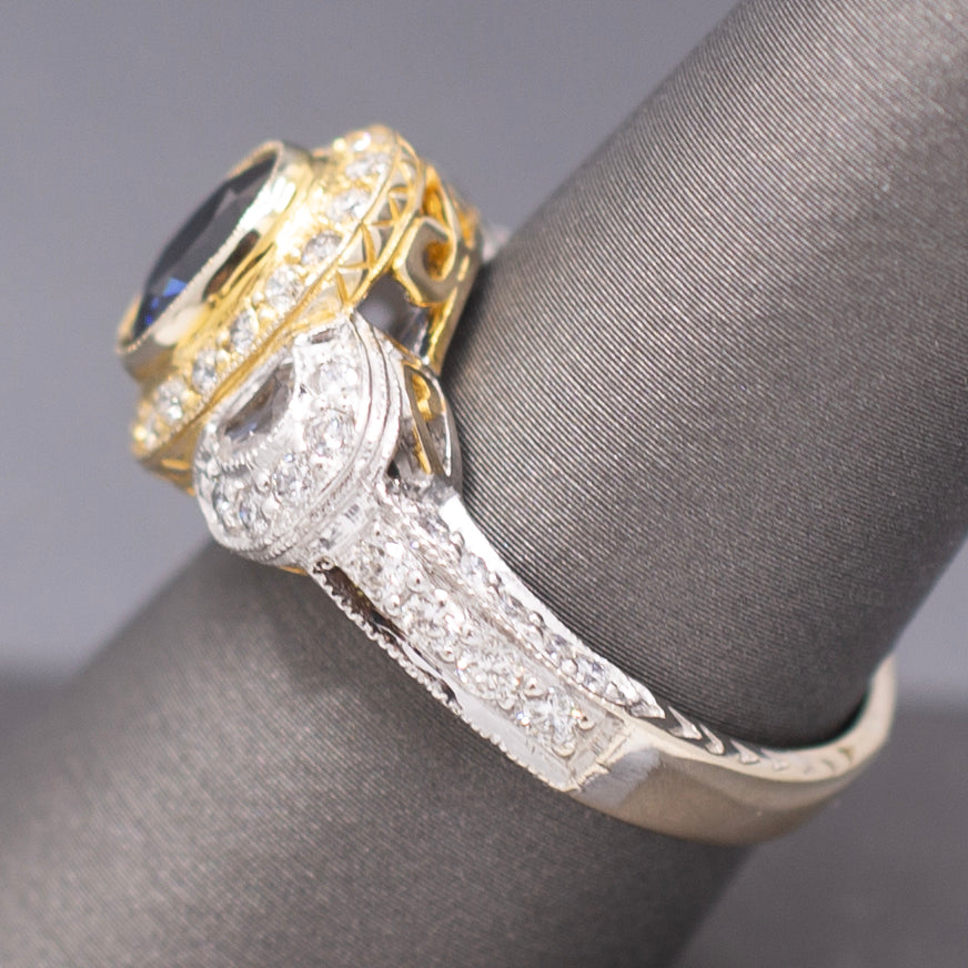 Le Vian Blue Sapphire and Diamond Two Tone Ring in 14k Yellow and White Gold