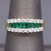 Sparkling Emerald and Diamond Band Ring in 14k Yellow Gold