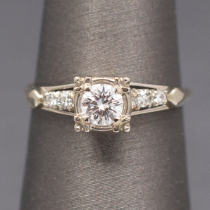 Beautiful Mid-Century Diamond Engagement Ring in 14k White Gold