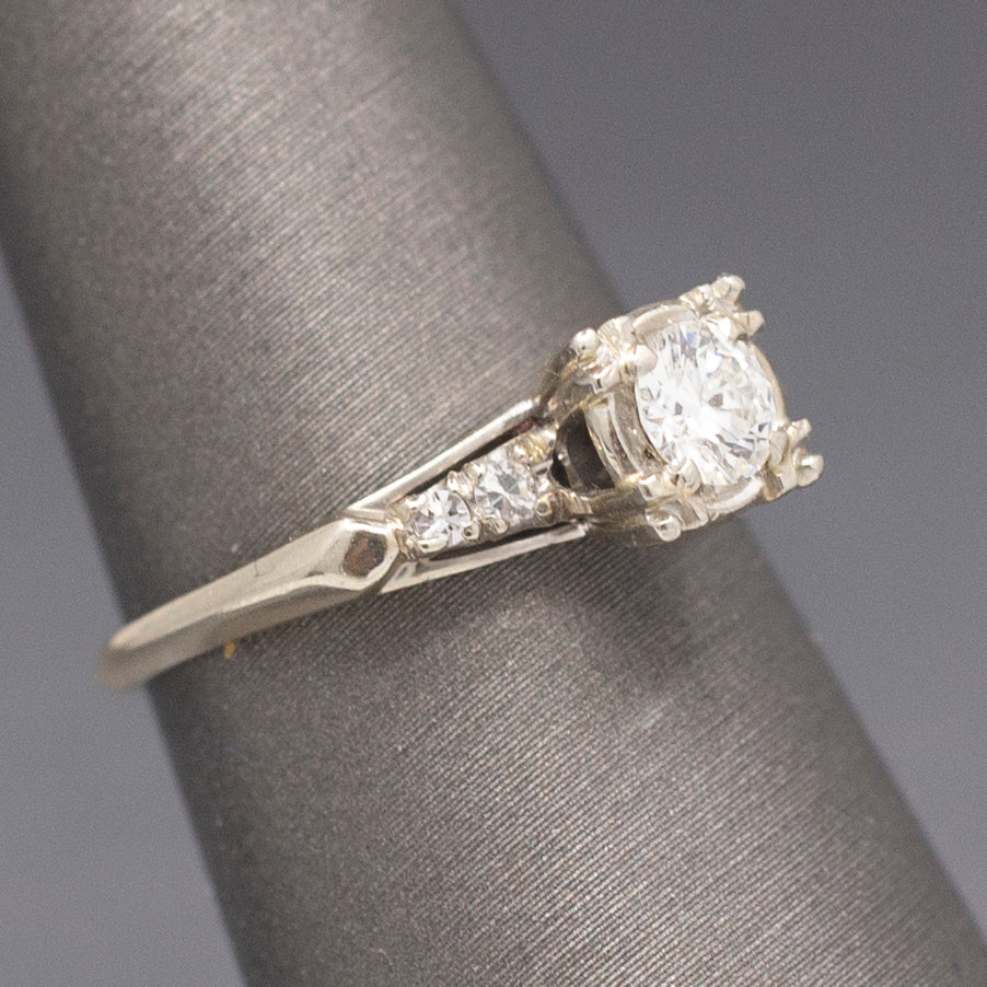 Beautiful Mid-Century Diamond Engagement Ring in 14k White Gold