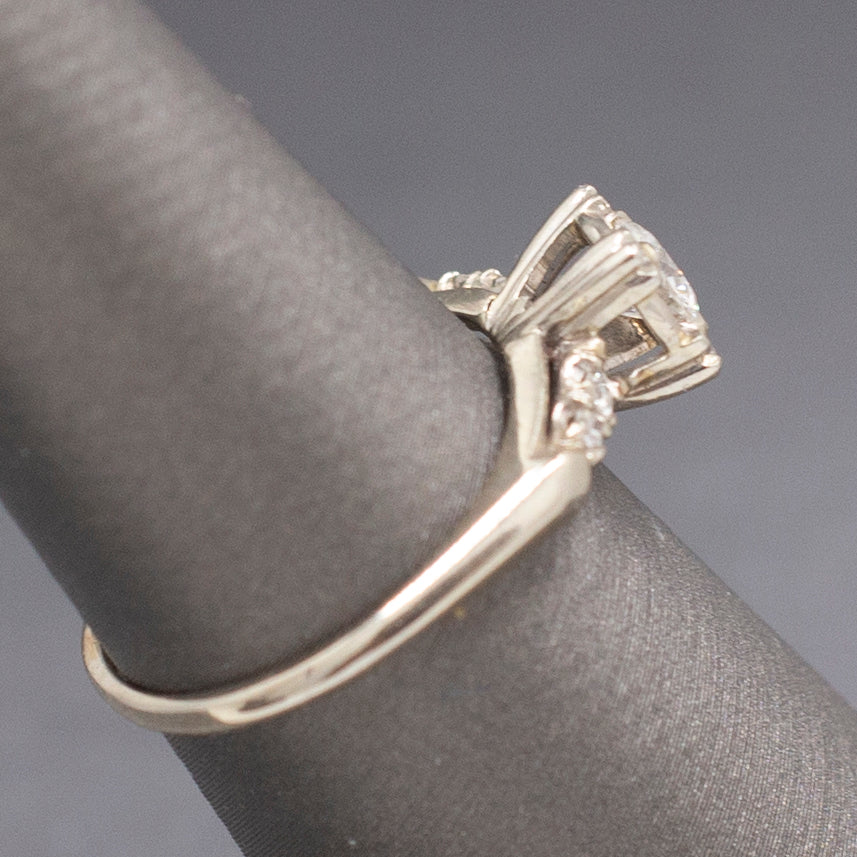 Beautiful Mid-Century Diamond Engagement Ring in 14k White Gold