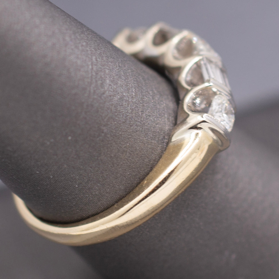 Sparkling Round and Baguette Cut Diamond Band Ring in 14k Yellow Gold
