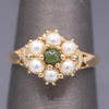 Vintage Nephrite Jade and Pearl Cluster Ring in 14k Yellow Gold