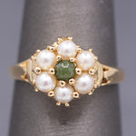 Vintage Nephrite Jade and Pearl Cluster Ring in 14k Yellow Gold