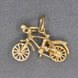 Vintage Bicycle Charm with Articulated Moving Wheels in 14k Yellow Gold