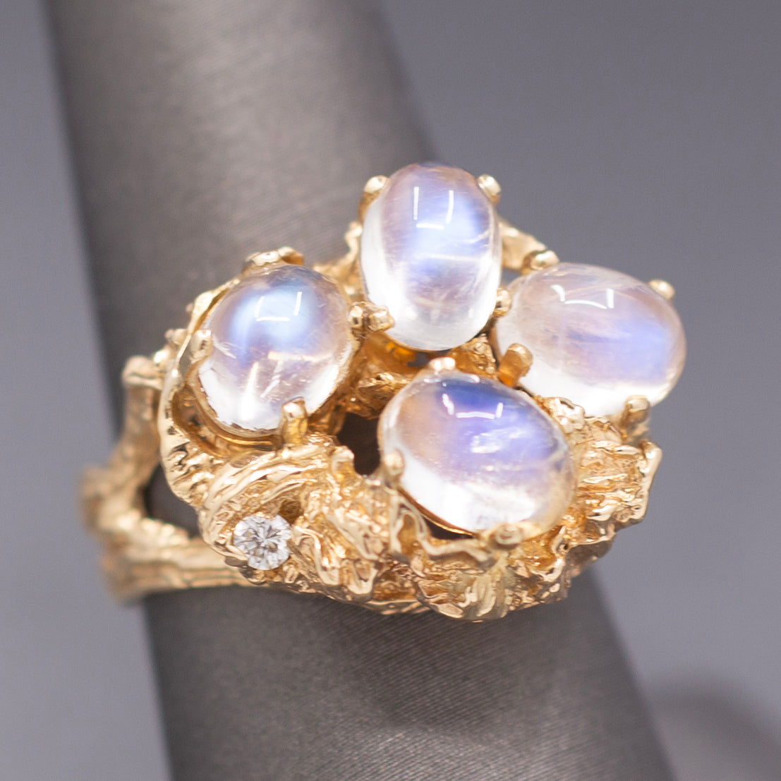 Vintage Moonstone and Diamond Organic Statement Ring in 14k Yellow Gold