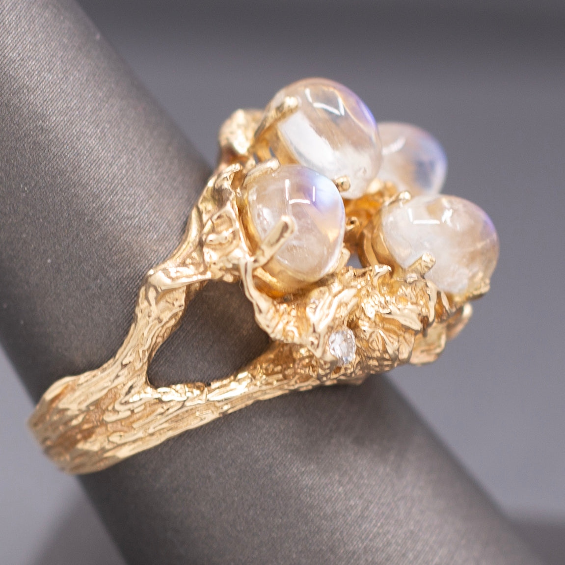 Vintage Moonstone and Diamond Organic Statement Ring in 14k Yellow Gold