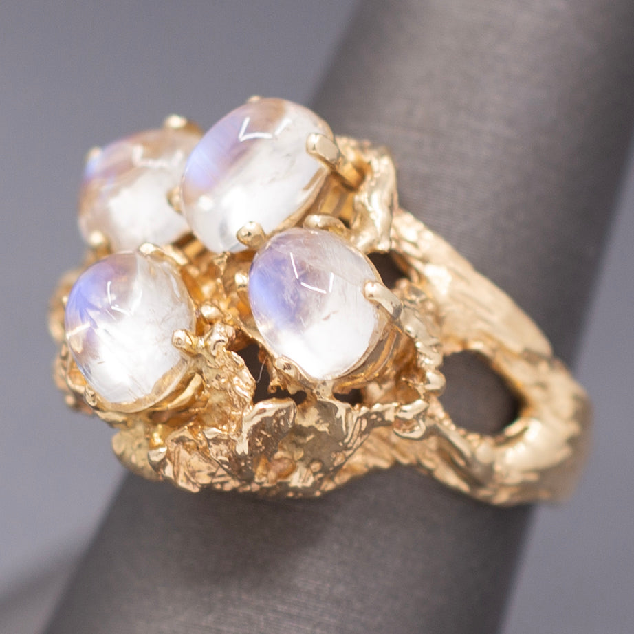 Vintage Moonstone and Diamond Organic Statement Ring in 14k Yellow Gold