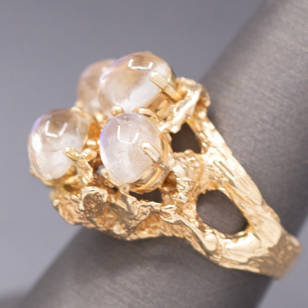 Vintage Moonstone and Diamond Organic Statement Ring in 14k Yellow Gold