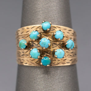 Antique Victorian Turquoise Five Row Harem Ring in 14k Yellow Gold