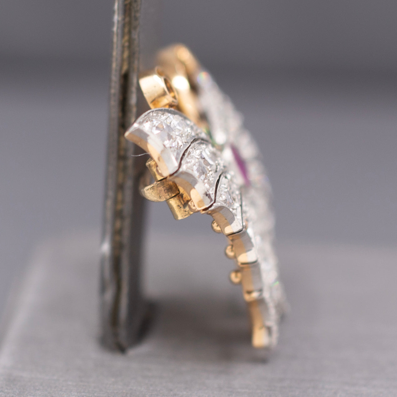 Exquisite Edwardian Butterfly Brooch with Ruby Demantoid Garnet and Old Cut Diamond in 18k and Platinum