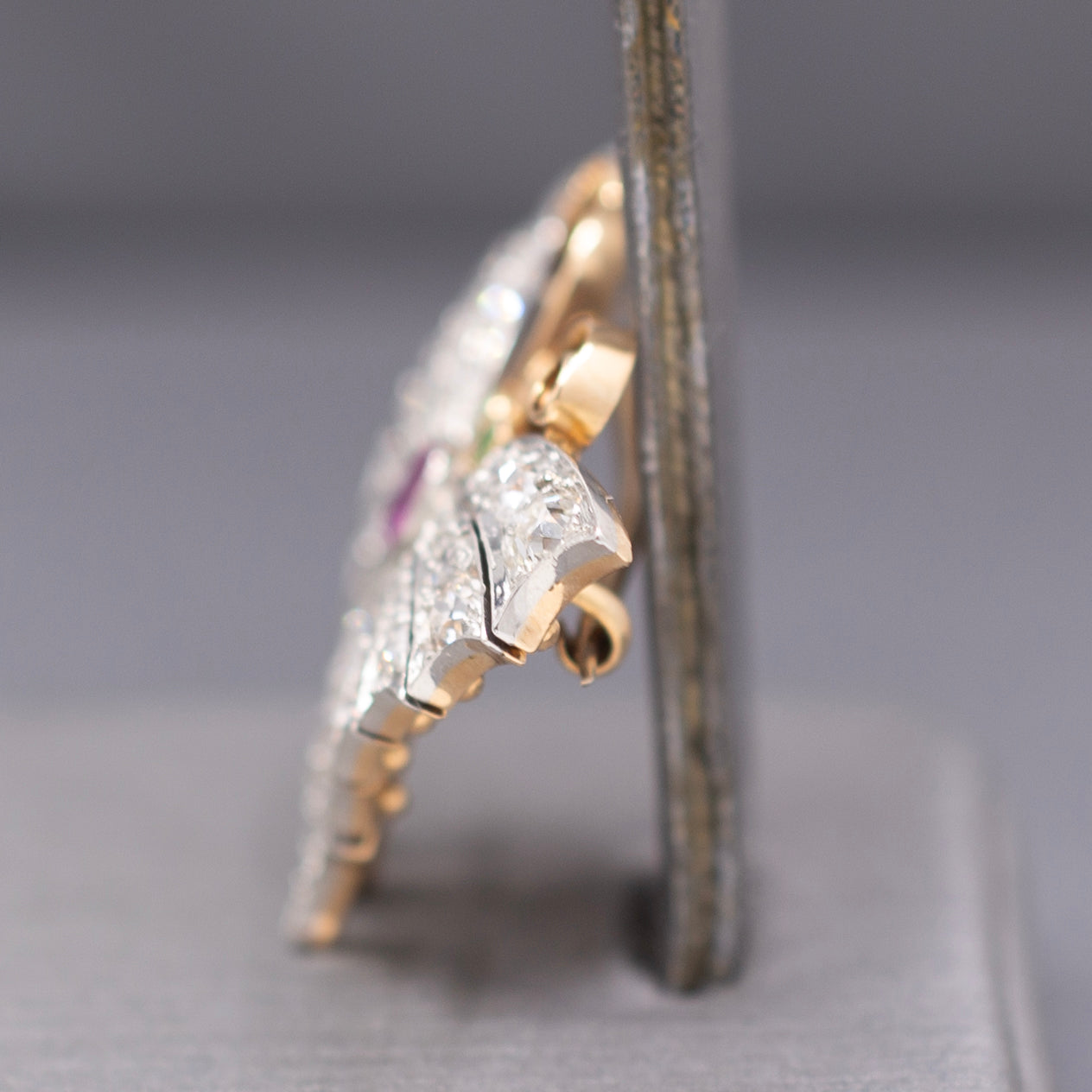 Exquisite Edwardian Butterfly Brooch with Ruby Demantoid Garnet and Old Cut Diamond in 18k and Platinum