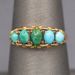 Sweet Antique Edwardian Turquoise Five Stone Band Ring in 9k Rose Gold
