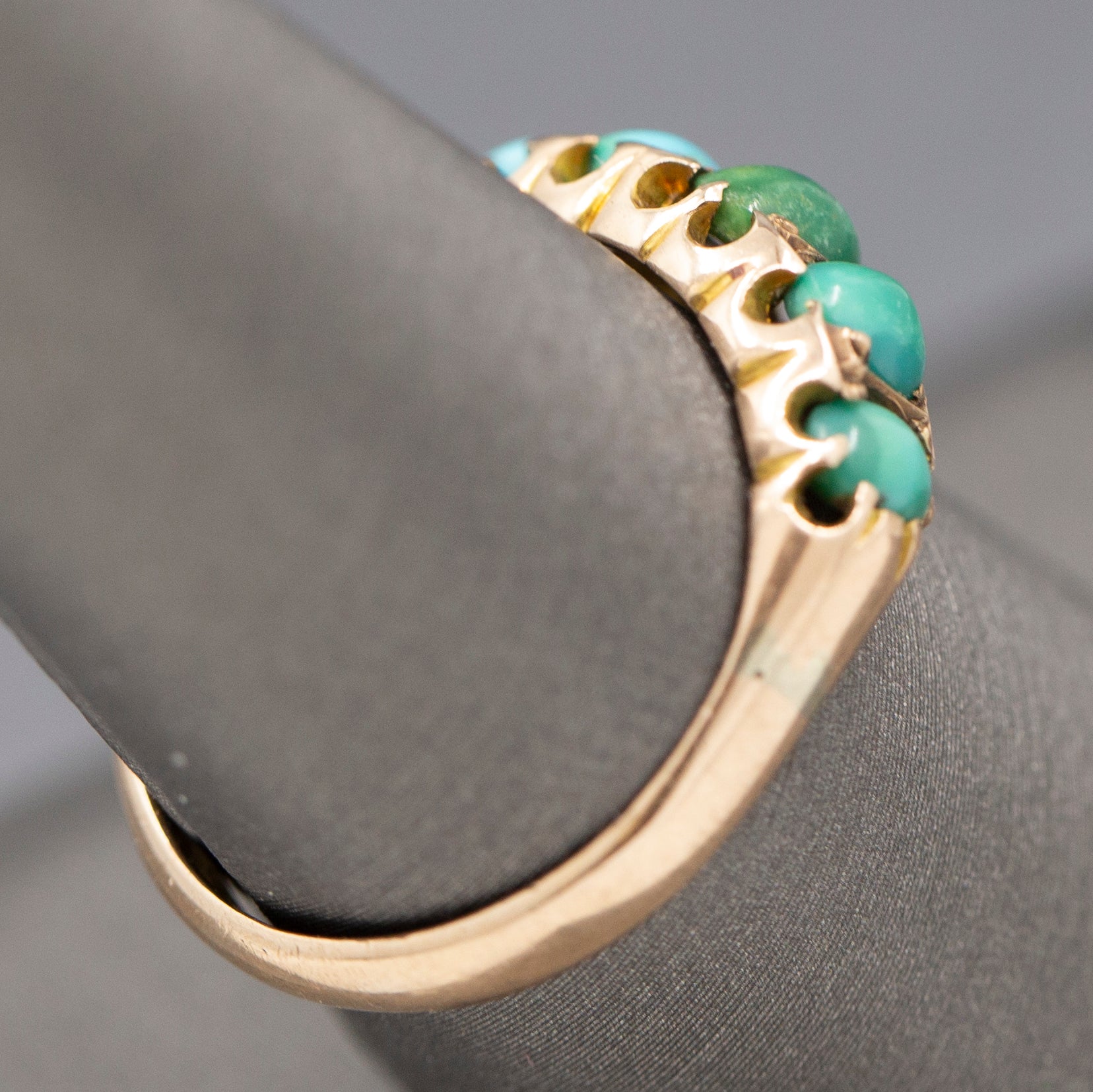 Sweet Antique Edwardian Turquoise Five Stone Band Ring in 9k Rose Gold