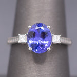 Vivid Oval Cut Tanzanite and Diamond Ring in Platinum