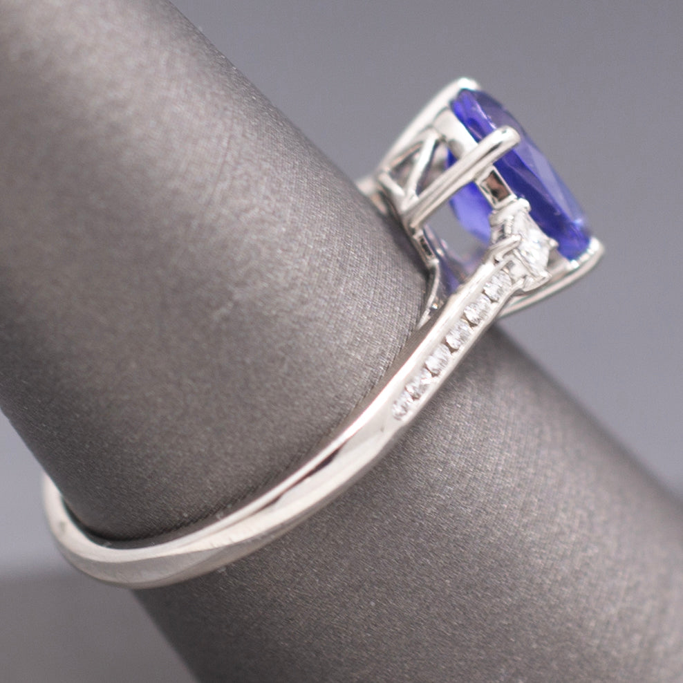 Vivid Oval Cut Tanzanite and Diamond Ring in Platinum