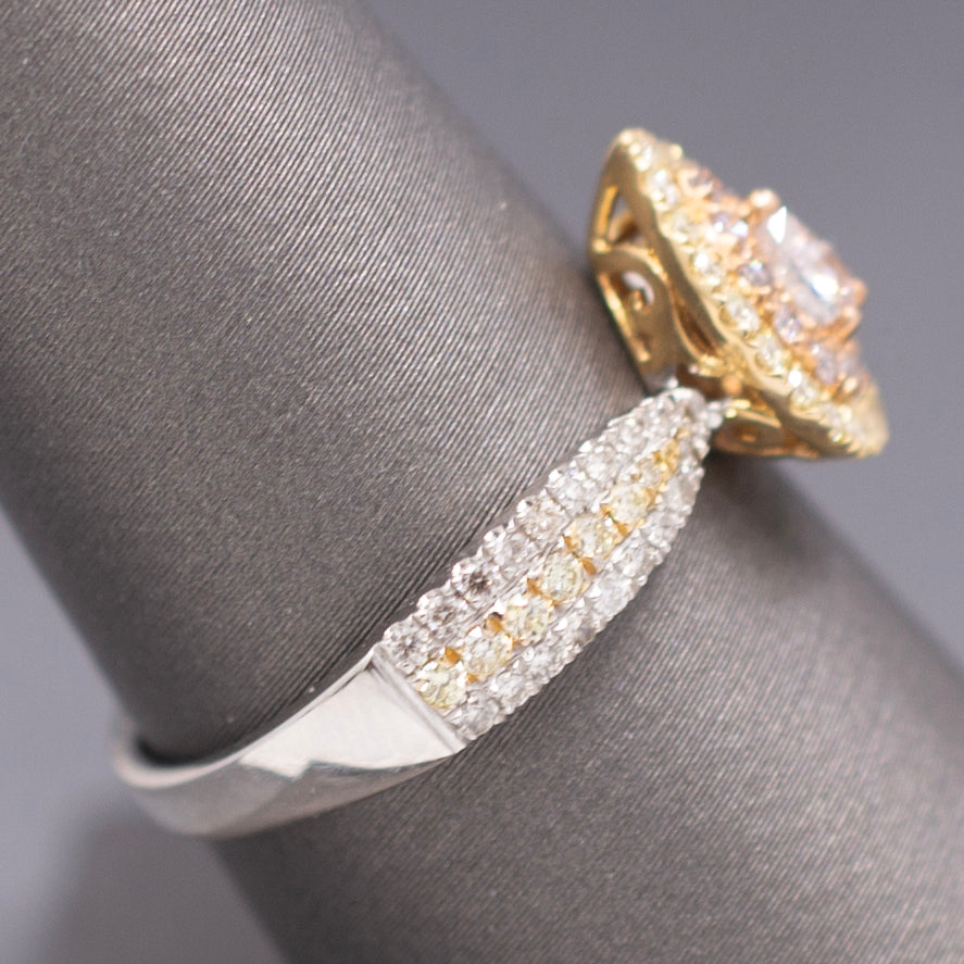 Natural Pink Yellow and White Diamond Pear Cut Cluster Ring in 14k White Gold