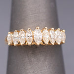 Vintage Marquise Cut Diamond Pyramid Band Ring in 14k Yellow Gold