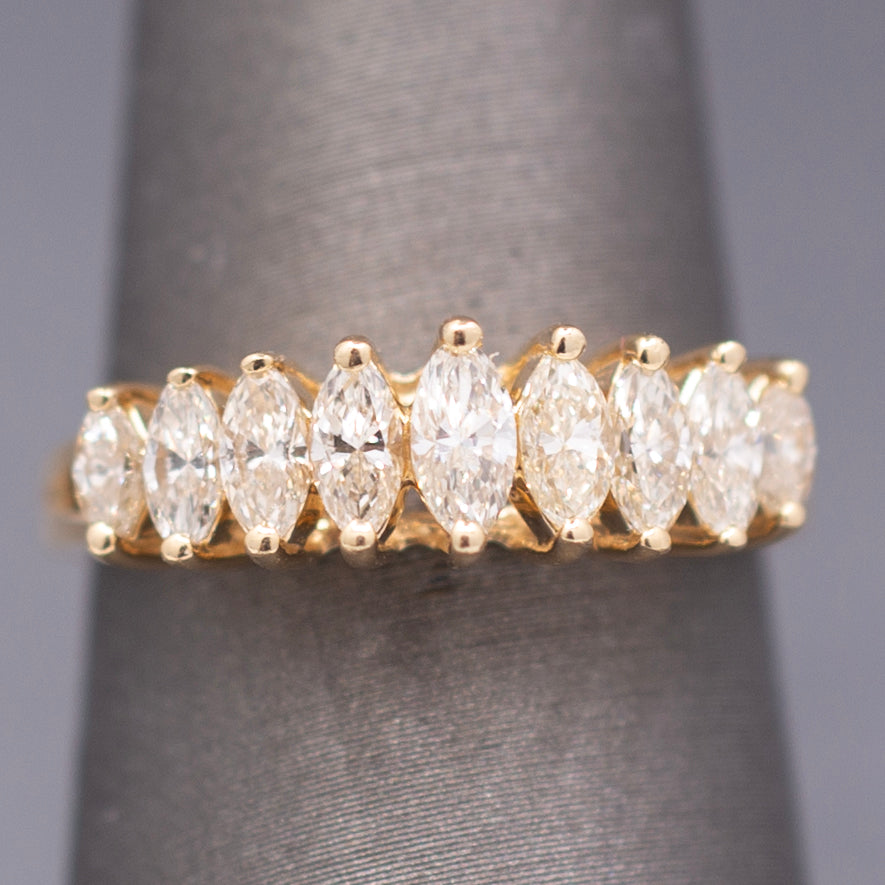 Vintage Marquise Cut Diamond Pyramid Band Ring in 14k Yellow Gold