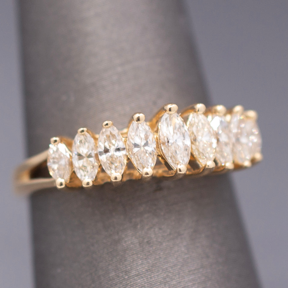 Vintage Marquise Cut Diamond Pyramid Band Ring in 14k Yellow Gold