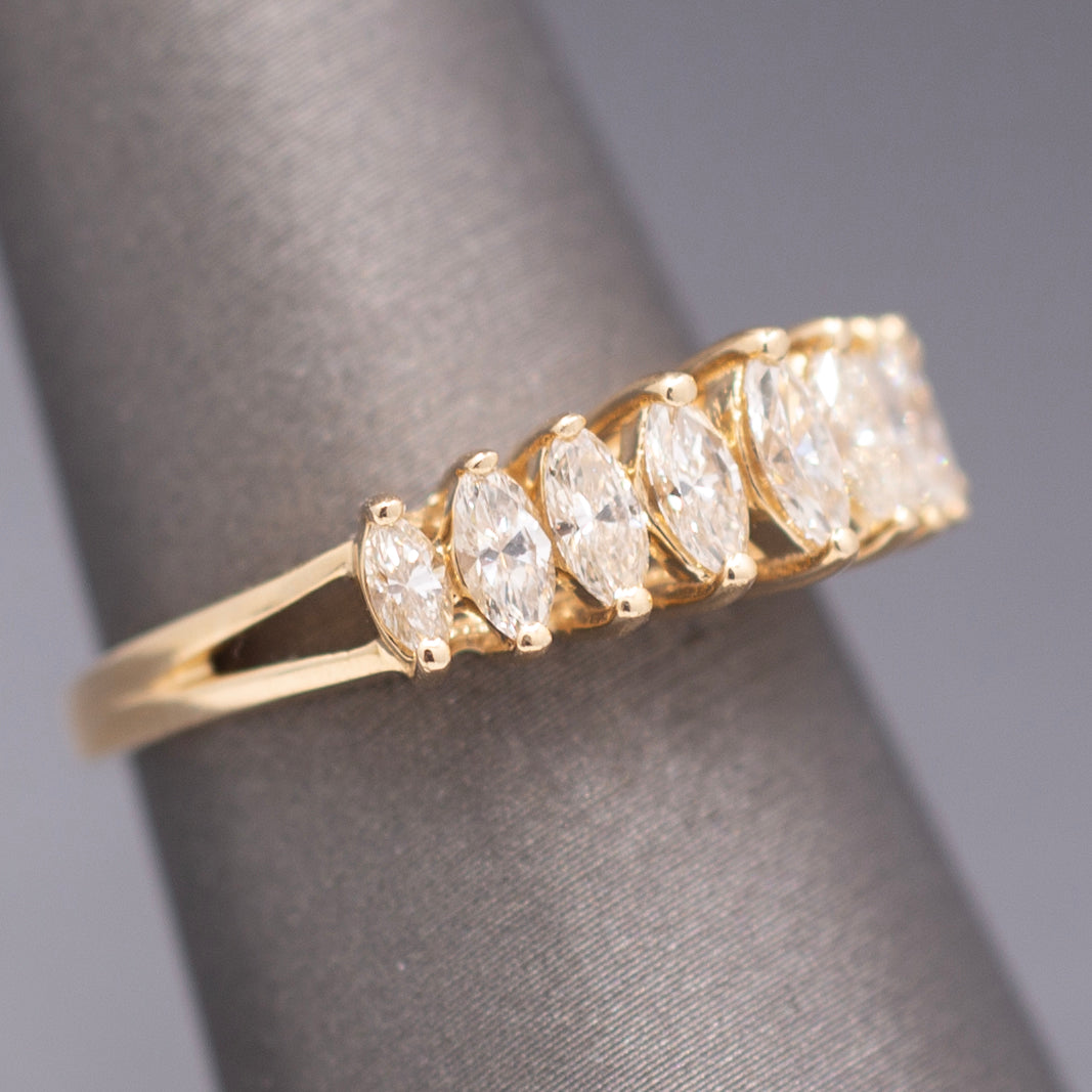 Vintage Marquise Cut Diamond Pyramid Band Ring in 14k Yellow Gold