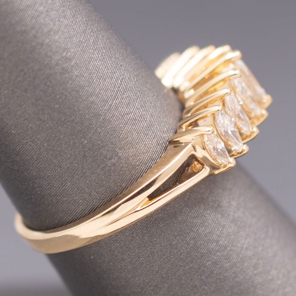 Vintage Marquise Cut Diamond Pyramid Band Ring in 14k Yellow Gold