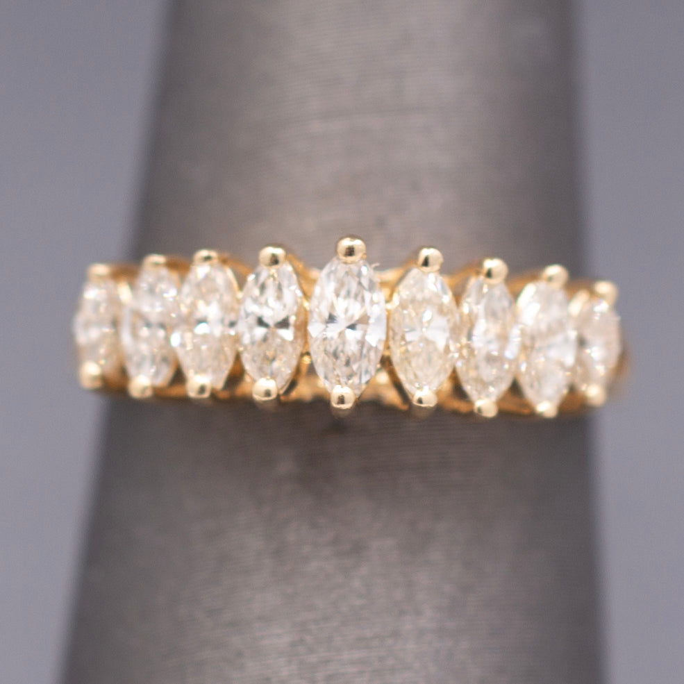 Vintage Marquise Cut Diamond Pyramid Band Ring in 14k Yellow Gold