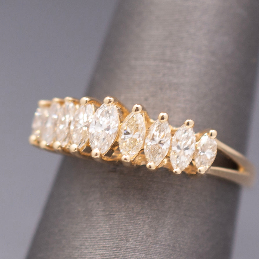 Vintage Marquise Cut Diamond Pyramid Band Ring in 14k Yellow Gold