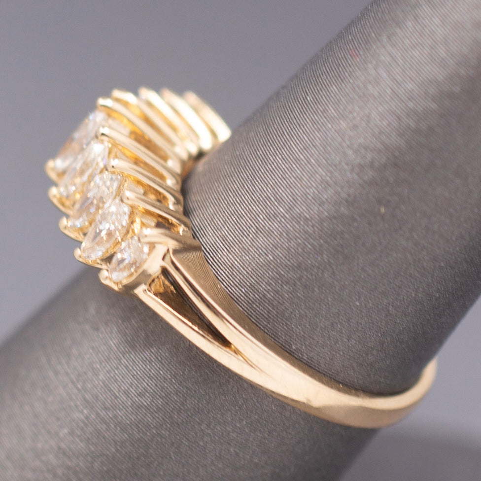 Vintage Marquise Cut Diamond Pyramid Band Ring in 14k Yellow Gold