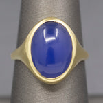 Handcrafted Purple Violet Chalcedony Bezel Set Signet Ring in 18k Yellow Gold
