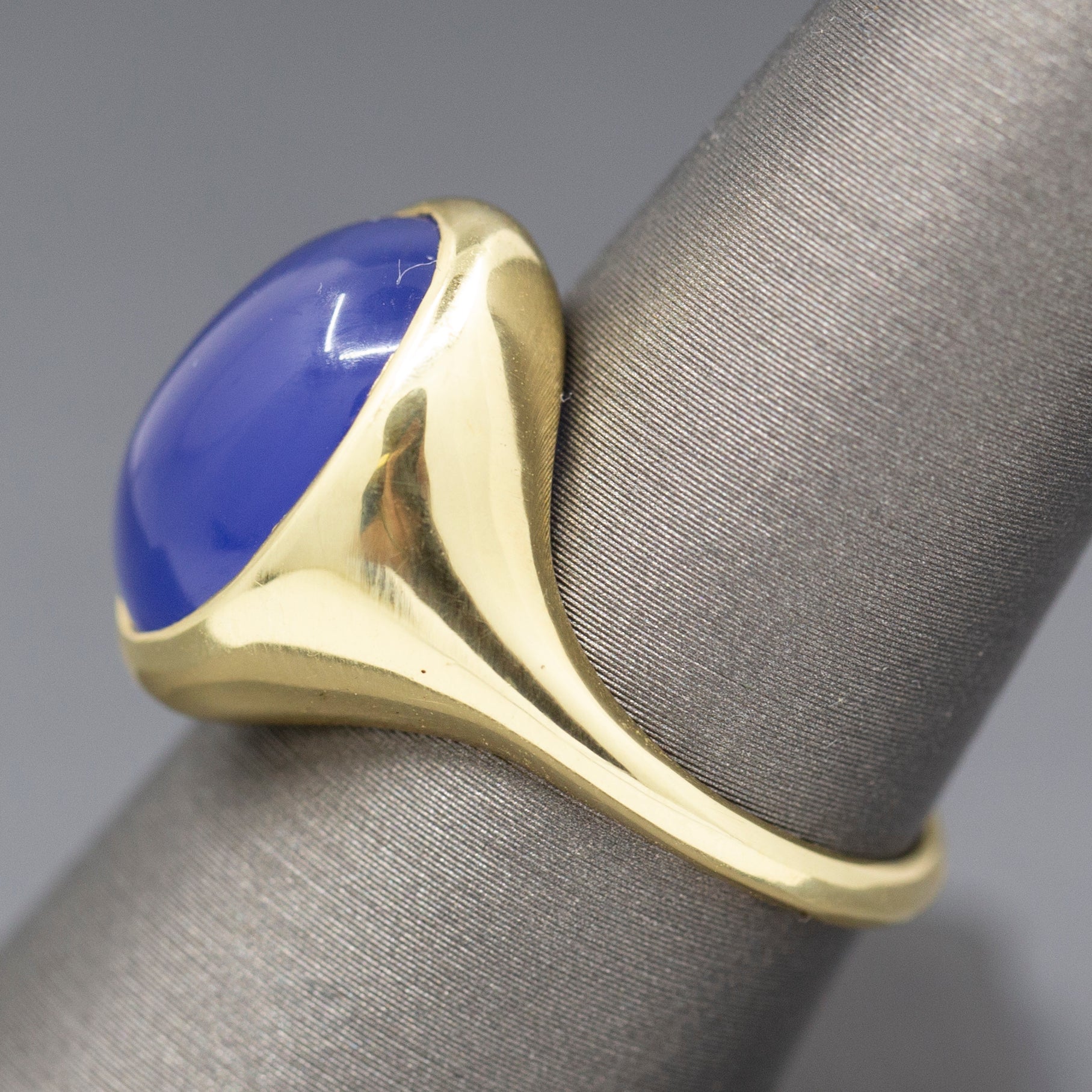 Handcrafted Purple Violet Chalcedony Bezel Set Signet Ring in 18k Yellow Gold
