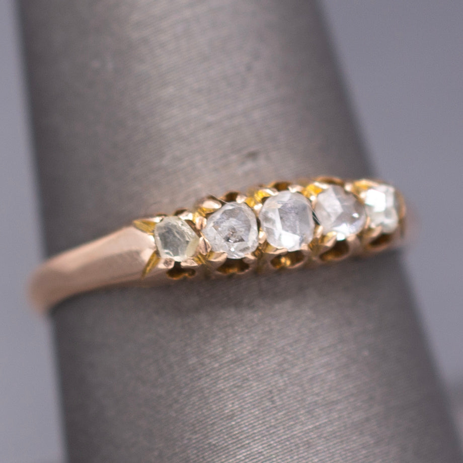 Antique Victorian Rose Cut Diamond Five Stone Band Ring in 9k Rose Gold