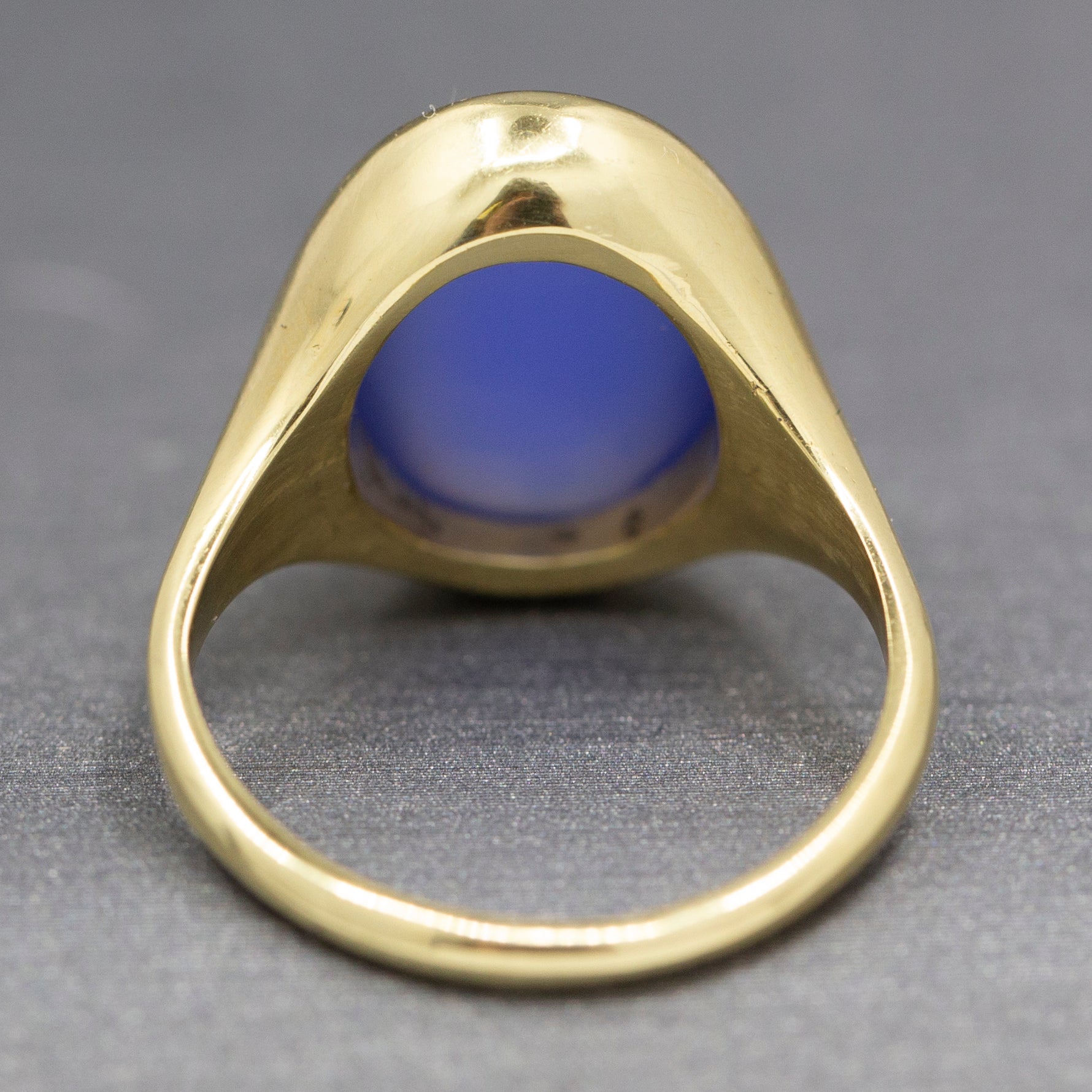 Handcrafted Purple Violet Chalcedony Bezel Set Signet Ring in 18k Yellow Gold