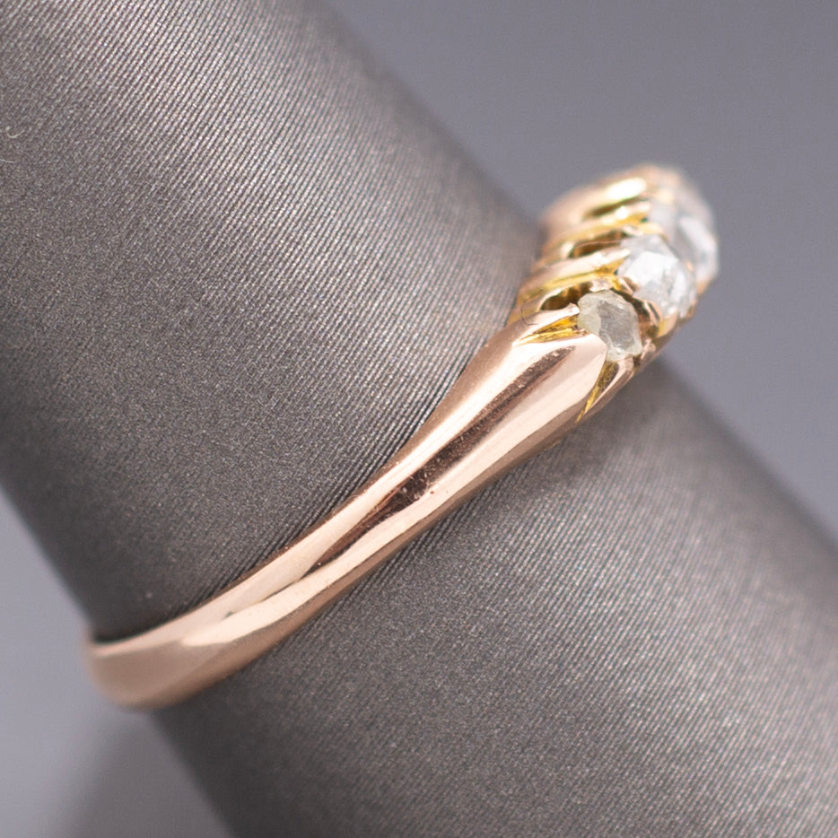 Antique Victorian Rose Cut Diamond Five Stone Band Ring in 9k Rose Gold