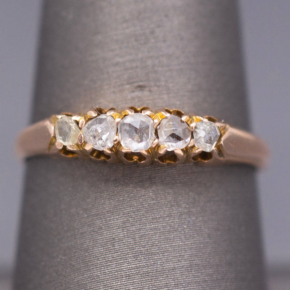 Antique Victorian Rose Cut Diamond Five Stone Band Ring in 9k Rose Gold
