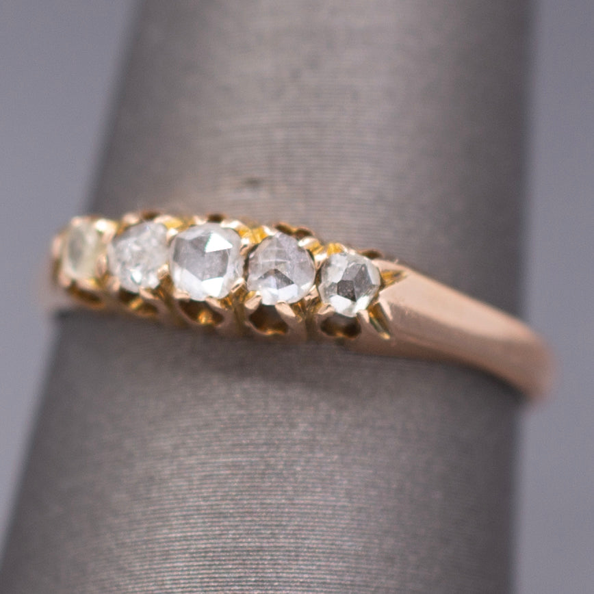 Antique Victorian Rose Cut Diamond Five Stone Band Ring in 9k Rose Gold