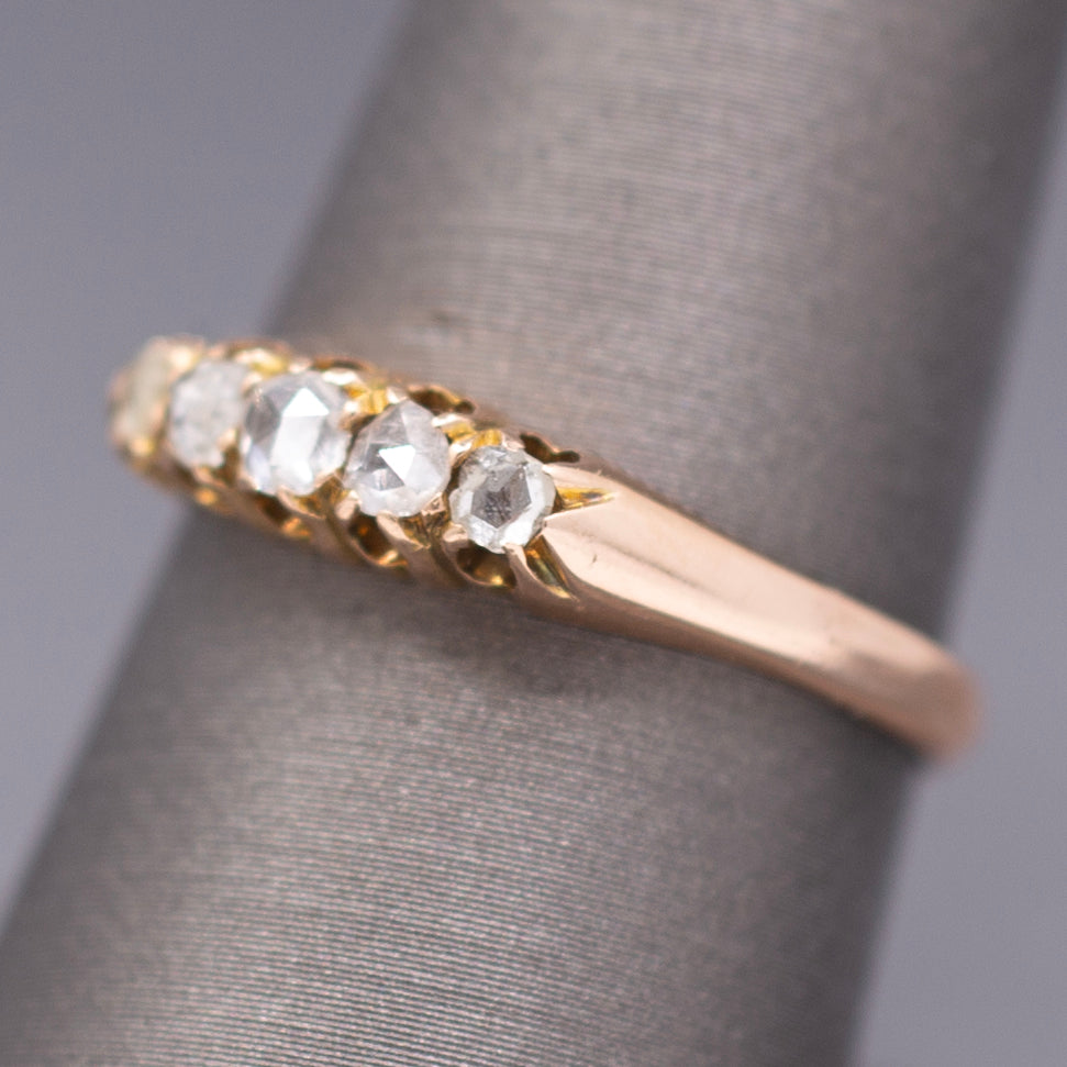 Antique Victorian Rose Cut Diamond Five Stone Band Ring in 9k Rose Gold
