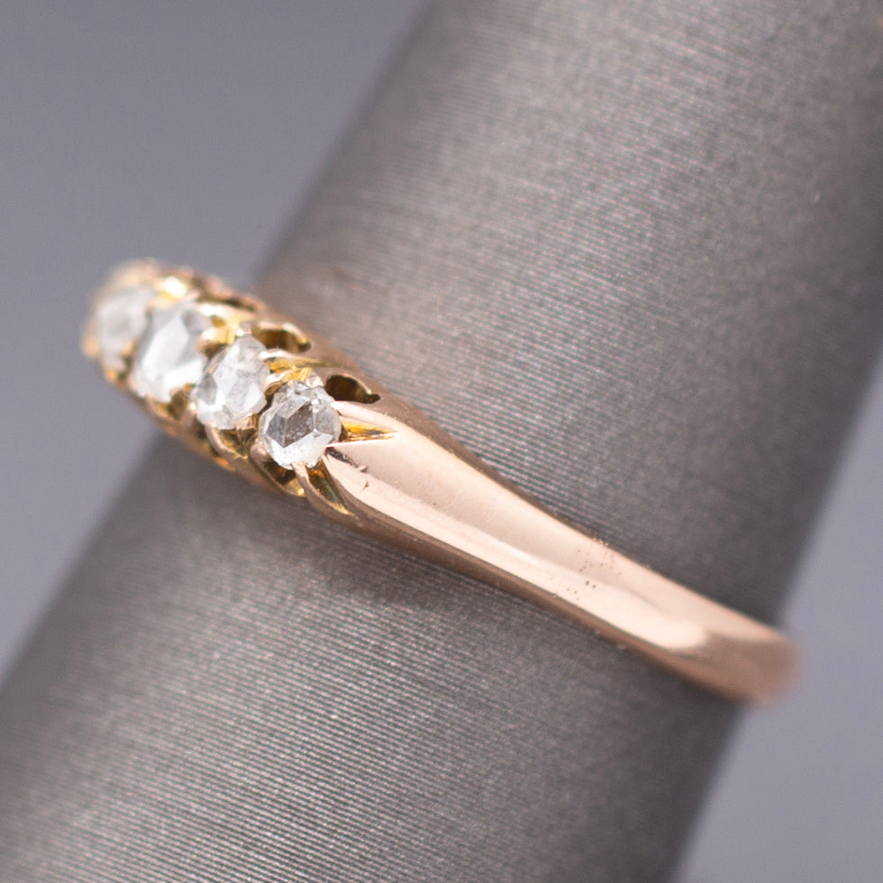 Antique Victorian Rose Cut Diamond Five Stone Band Ring in 9k Rose Gold