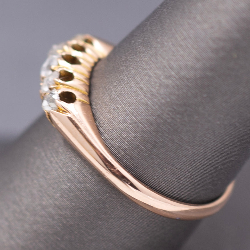 Antique Victorian Rose Cut Diamond Five Stone Band Ring in 9k Rose Gold