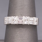 Channel Set Baguette and Round Brilliant Cut Diamond Stackable Band Ring in 14k White Gold