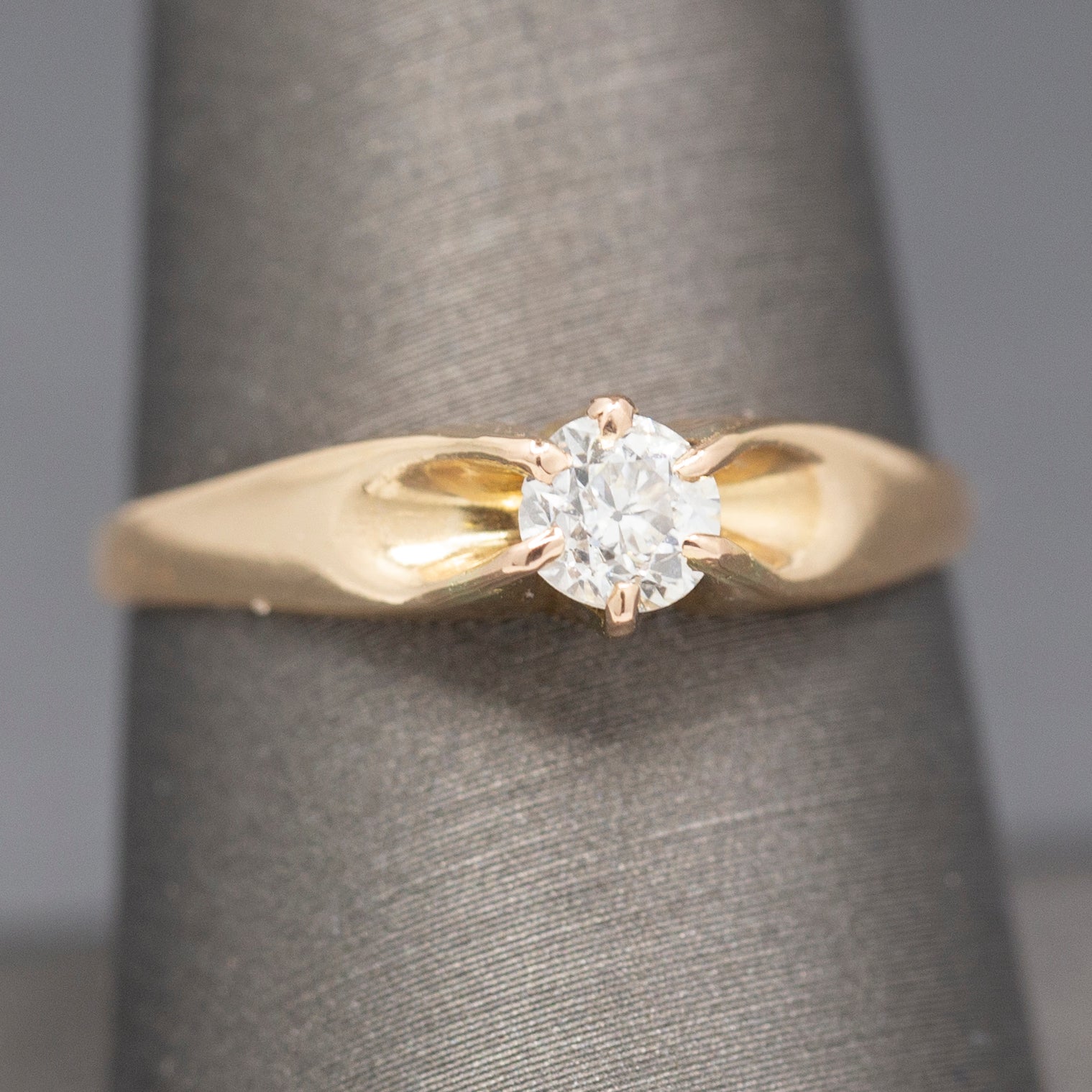 Petite Old European Cut Diamond Solitaire Engagement Ring in 14k Yellow Gold